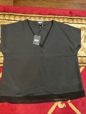DKNY Black V-Neck Short Sleeve Tunic Top